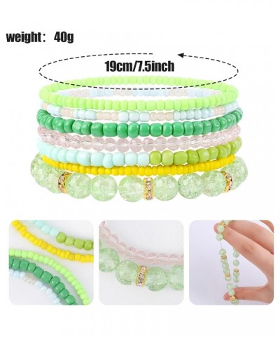 IDEAJOY Bohemian Beaded Stackable Bracelets for Women Green/Blue/Pink/Black Beaded Bracelets Multilayered Adjustable Strand S...