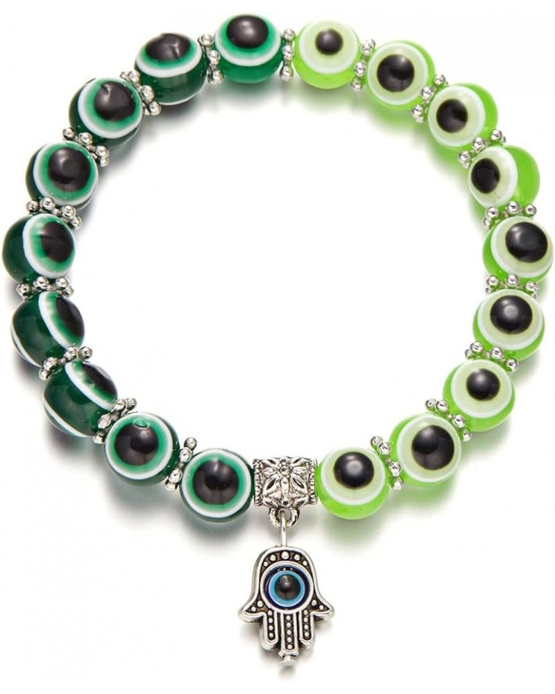 Lucky Evil Eye Bracelets Set Colorful Turkish Amulet Hamsa Evil Eye Beaded Charm Stretch Elastic Bracelet for Women Men Green...