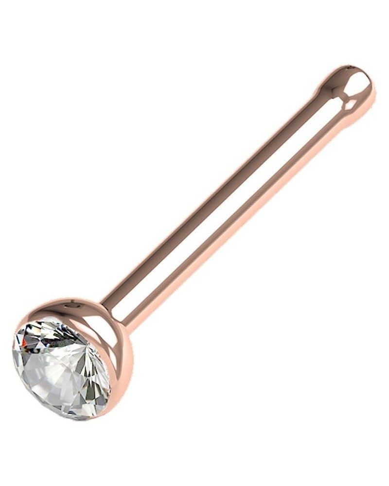 Cubic Zirconia Press Fit Nose Bone Stud Titanium IP 316L Surgical Steel 18GA Rose Gold $9.66 Body Jewelry