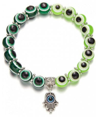 Lucky Evil Eye Bracelets Set Colorful Turkish Amulet Hamsa Evil Eye Beaded Charm Stretch Elastic Bracelet for Women Men Green...