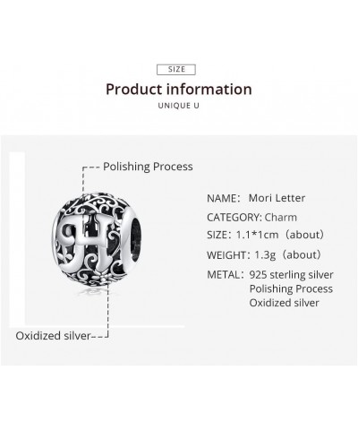 Mori Letter Initial Charms Complete AZ Letters Solid 925 Sterling Silver Cubic Zircons Beads Dangle Pendants for Pandora Euro...