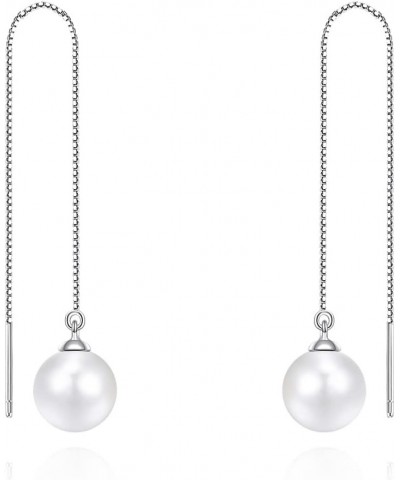 Chain Threader Earrings Long Chain Dangling Earrings Pull Through Earrings for Multiple Piercing 10mm Pearl $7.53 Earrings