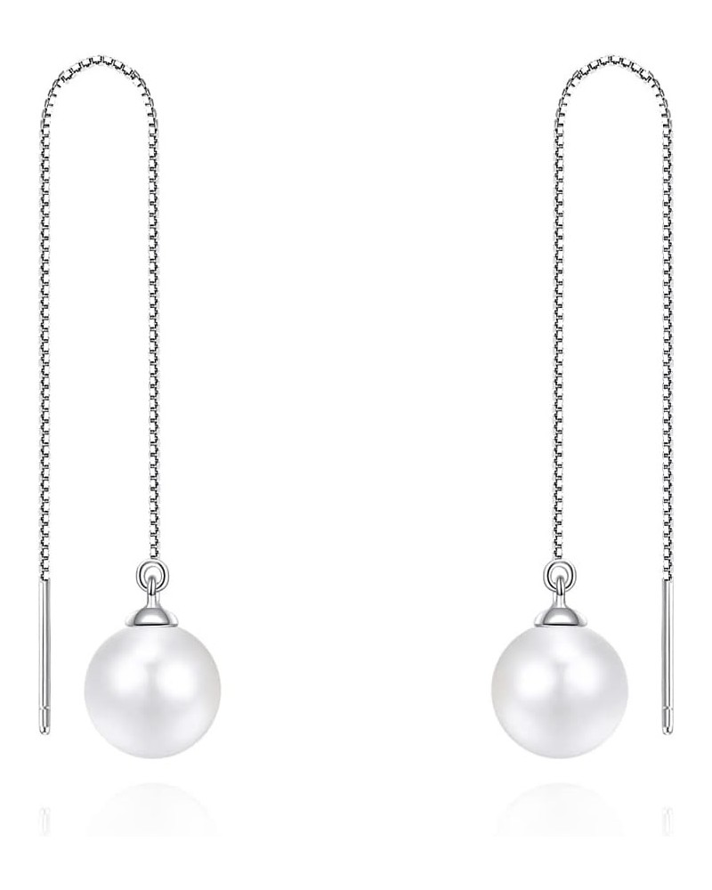 Chain Threader Earrings Long Chain Dangling Earrings Pull Through Earrings for Multiple Piercing 10mm Pearl $7.53 Earrings