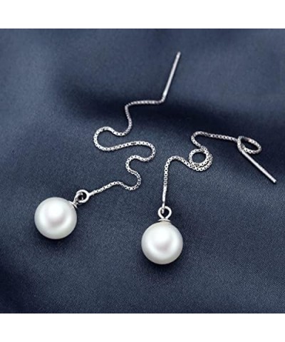 Chain Threader Earrings Long Chain Dangling Earrings Pull Through Earrings for Multiple Piercing 10mm Pearl $7.53 Earrings