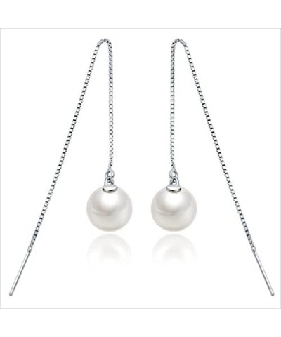 Chain Threader Earrings Long Chain Dangling Earrings Pull Through Earrings for Multiple Piercing 10mm Pearl $7.53 Earrings