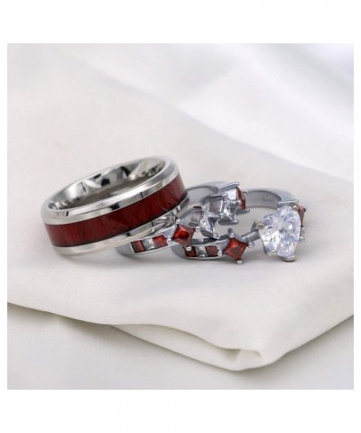 Couple Rings White Gold Filled Heart cut Blue Cz Womens Wedding Ring Sets Stainless Steel Men Wedding Band Red Men size10 $11...