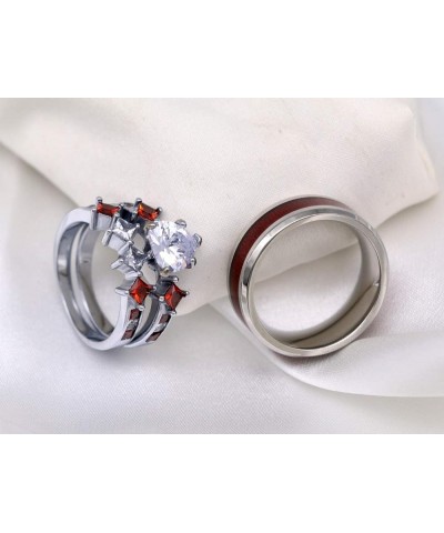 Couple Rings White Gold Filled Heart cut Blue Cz Womens Wedding Ring Sets Stainless Steel Men Wedding Band Red Men size10 $11...