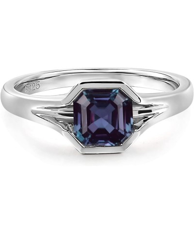 925 Sterling Silver Asscher Cut 6X6 MM Gemstone Ring Anniversary Ring for Women Created Alexandrite $51.45 Rings