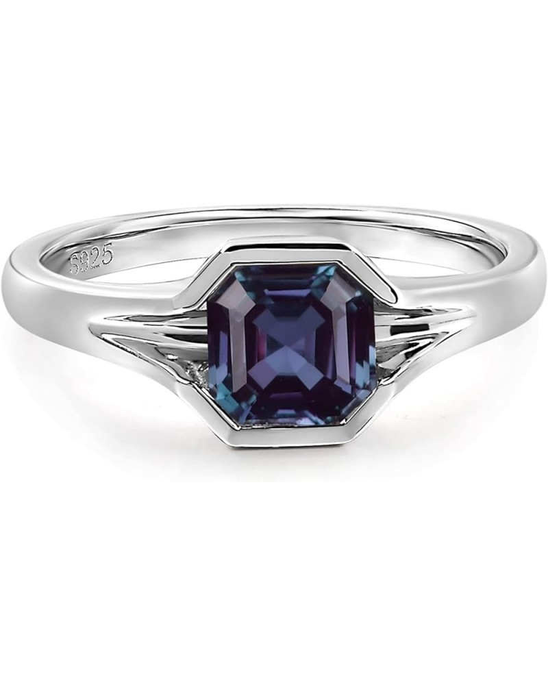 925 Sterling Silver Asscher Cut 6X6 MM Gemstone Ring Anniversary Ring for Women Created Alexandrite $51.45 Rings