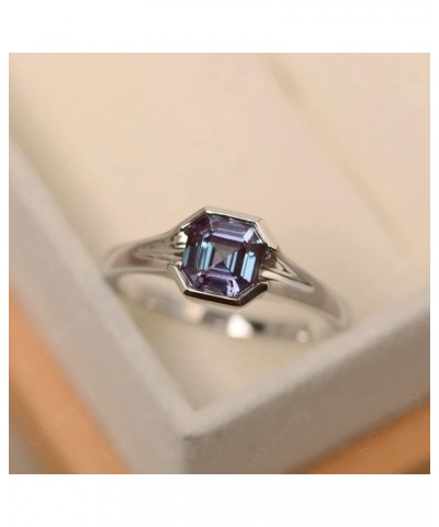 925 Sterling Silver Asscher Cut 6X6 MM Gemstone Ring Anniversary Ring for Women Created Alexandrite $51.45 Rings