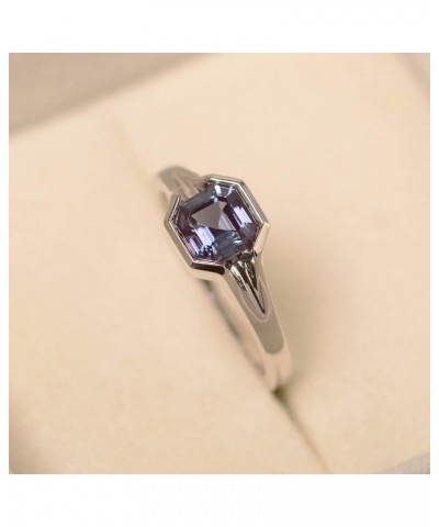 925 Sterling Silver Asscher Cut 6X6 MM Gemstone Ring Anniversary Ring for Women Created Alexandrite $51.45 Rings