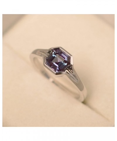 925 Sterling Silver Asscher Cut 6X6 MM Gemstone Ring Anniversary Ring for Women Created Alexandrite $51.45 Rings