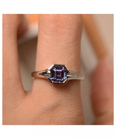 925 Sterling Silver Asscher Cut 6X6 MM Gemstone Ring Anniversary Ring for Women Created Alexandrite $51.45 Rings