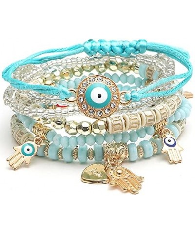 4/2 Sets Bohemian Stretch Beads Bracelets Multilayer Evil Eye Hamsa Hand Bracelet Boho Charms Stackable Bracelet Handmade Mul...