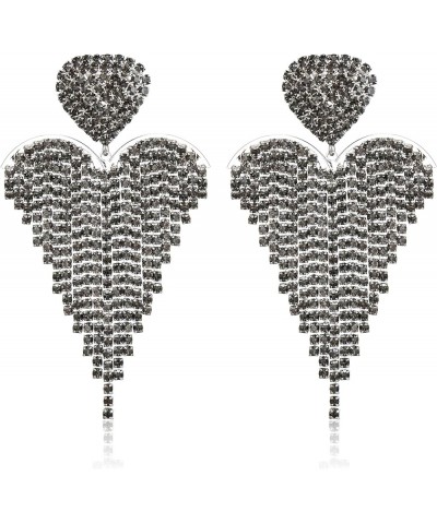 Women's Wedding Bridal Crystal Beaded Tassel Fringe Chandelier Dangle Earrings Heart-Grey Silver-Tone $10.50 Earrings