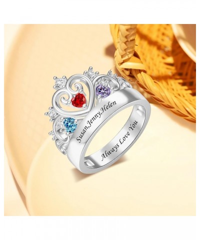 Personalized Mothers Ring with 2 Simulated Birthstone Rings for Women Customized Promise Ring for Her Engagement Rings Annive...