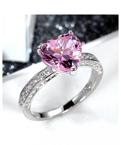 Pink Heart Ring Cubic Zirconia Ring Crystal Heart Ring Heart Promise Ring Wedding Band Ring Silver Engagement Ring Promise St...