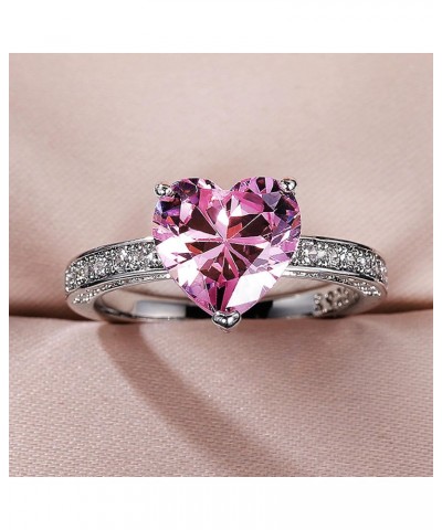 Pink Heart Ring Cubic Zirconia Ring Crystal Heart Ring Heart Promise Ring Wedding Band Ring Silver Engagement Ring Promise St...