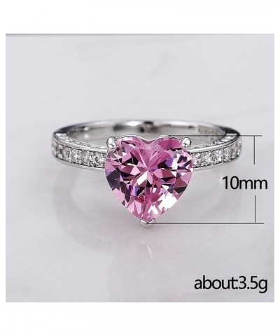 Pink Heart Ring Cubic Zirconia Ring Crystal Heart Ring Heart Promise Ring Wedding Band Ring Silver Engagement Ring Promise St...