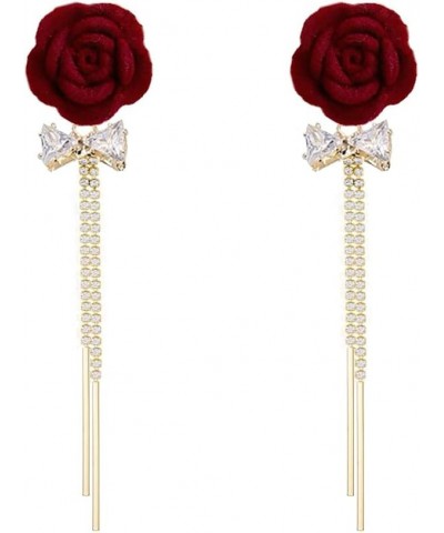 Vintage Velvet Flower Dangle Earrings for Women Girls Gold Plated Handmade Red Rose Butterfly Long Chain Drop Dangle Stud Ear...