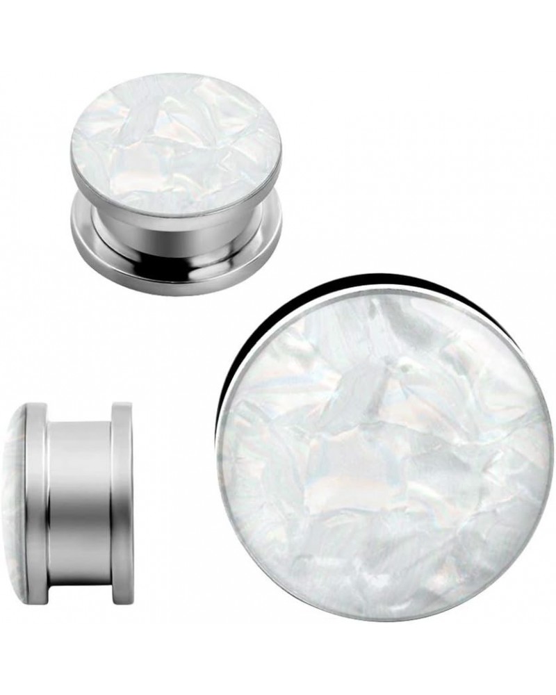 2pcs 2G-1 inch Stainless Steel Mother of Pearl or Opal Screw Ear Plugs Gauges Piercing E White Mother of Pearl 5/8"(16mm) $8....