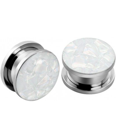 2pcs 2G-1 inch Stainless Steel Mother of Pearl or Opal Screw Ear Plugs Gauges Piercing E White Mother of Pearl 5/8"(16mm) $8....