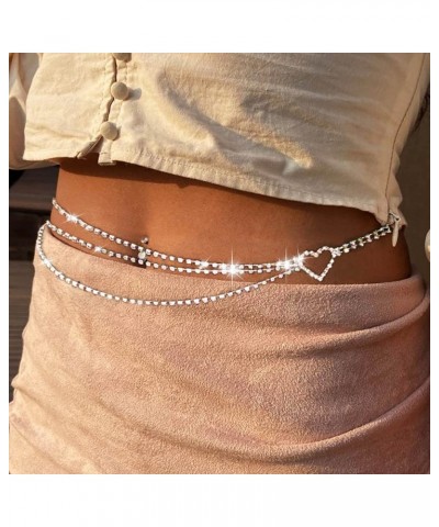 Layered Rhinestones Heart Waist Chain Crystal Body Chain Belly Chains Belt Summer Beach Costume Jewelry Adjustable for Women ...