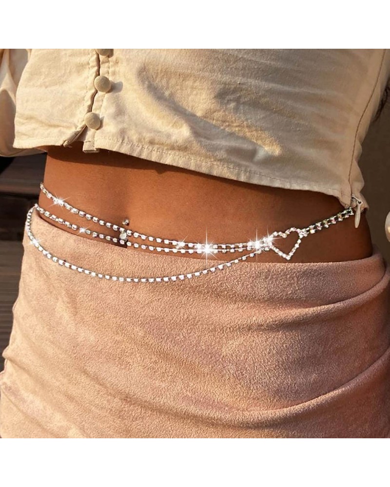 Layered Rhinestones Heart Waist Chain Crystal Body Chain Belly Chains Belt Summer Beach Costume Jewelry Adjustable for Women ...