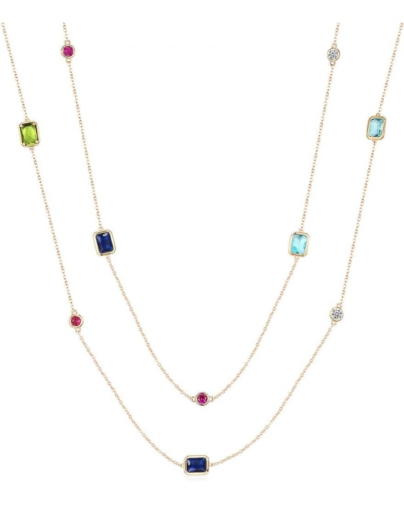 multicolour crystal stones, 40.9 inches long sweater chain necklace P1179 rose gold plated $13.86 Necklaces