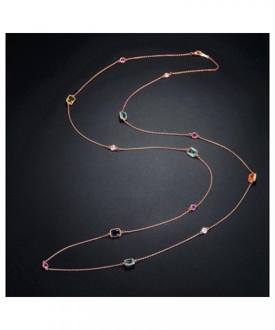 multicolour crystal stones, 40.9 inches long sweater chain necklace P1179 rose gold plated $13.86 Necklaces