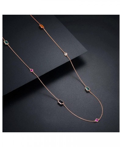 multicolour crystal stones, 40.9 inches long sweater chain necklace P1179 rose gold plated $13.86 Necklaces