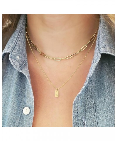 Dainty Gold Initial Necklaces for Women, 14K Gold Plated Layering Paperclip Chain Necklace Personalized Simple A-Z Letter Nam...