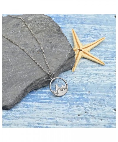 Wave Necklace for Women Silver Plated Dainty Circle Ocean Wave Charm Pendant Necklace Sea Wave Jewelry for Women Teen Girls B...