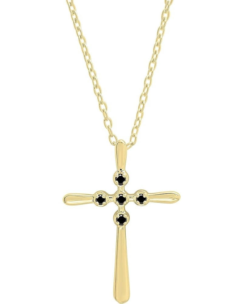 Round Gemstone Ladies Cross Pendant (Gold Chain Included), 10K Gold Yellow Gold black diamond $91.97 Necklaces