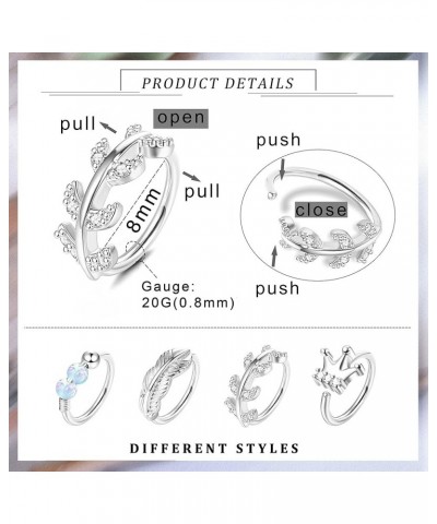 8 Pcs 20G Stainless Steel Nose Rings Hoop L Shaped Nose Stud for Women CZ Opal Butterfly Flower Leaf Feather Nose Ring Nose E...