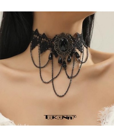 Goth Retro Lace Choker Purple Gem Vintage-inspired Necklace Classic Collar Nostalgic Fashion Accessory Timeless Neckpiece Ele...