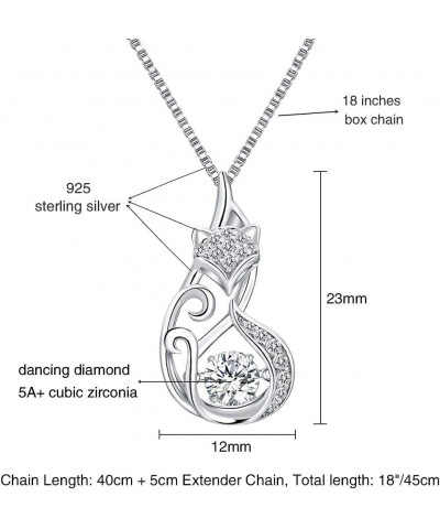 Necklace for Women Dancing CZ Diamond Stone Cubic Zirconia 925 Sterling Silver Pendant Necklace for Women Girl Cat Fox Swan A...