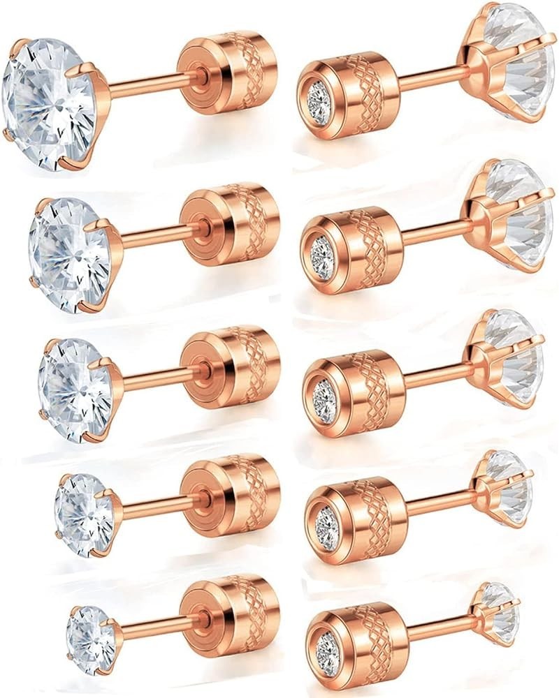 Titanium Round CZ Screw Back Earrings Hypoallergenic for Sensitive Ears Rose Gold Plated $10.50 Body Jewelry