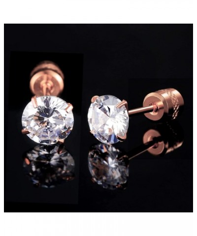 Titanium Round CZ Screw Back Earrings Hypoallergenic for Sensitive Ears Rose Gold Plated $10.50 Body Jewelry