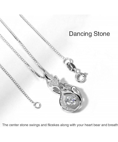 Necklace for Women Dancing CZ Diamond Stone Cubic Zirconia 925 Sterling Silver Pendant Necklace for Women Girl Cat Fox Swan A...