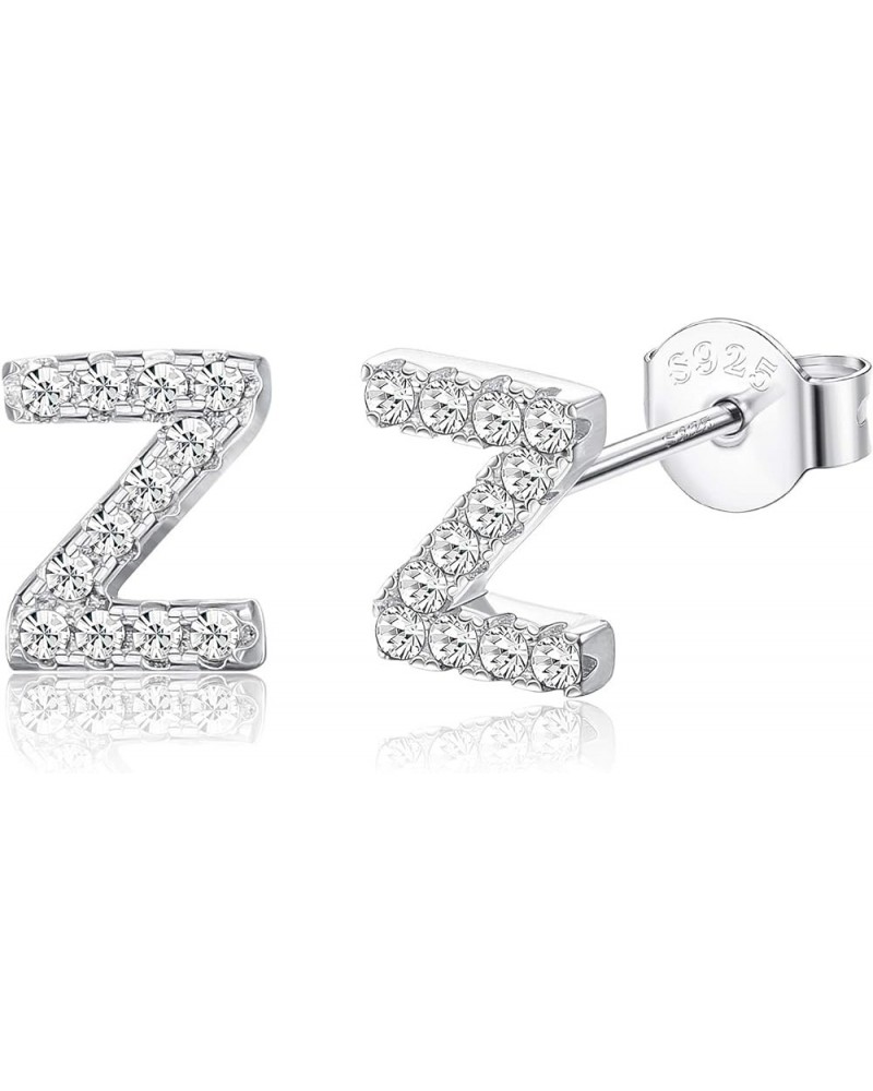 925 Sterling Silver Initial Stud Earrings for Women White Gold Plated Small A to Z Alphabet Earrings Austrian Crystal Letter ...