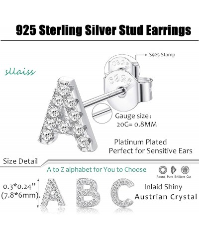 925 Sterling Silver Initial Stud Earrings for Women White Gold Plated Small A to Z Alphabet Earrings Austrian Crystal Letter ...