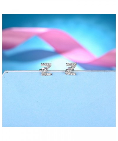 925 Sterling Silver Initial Stud Earrings for Women White Gold Plated Small A to Z Alphabet Earrings Austrian Crystal Letter ...