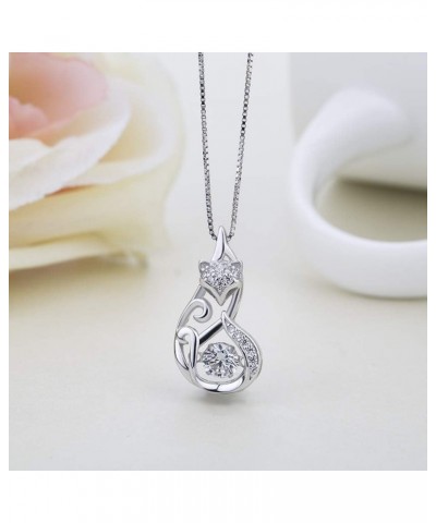 Necklace for Women Dancing CZ Diamond Stone Cubic Zirconia 925 Sterling Silver Pendant Necklace for Women Girl Cat Fox Swan A...