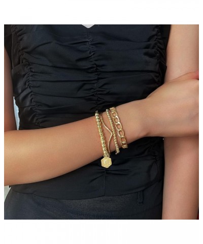 14K Gold Stackable Bead Bracelet Plated Chunky Stretch Bracelets for Women Gift with Initial Hexagon Pendant H $9.89 Bracelets