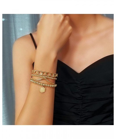 14K Gold Stackable Bead Bracelet Plated Chunky Stretch Bracelets for Women Gift with Initial Hexagon Pendant H $9.89 Bracelets