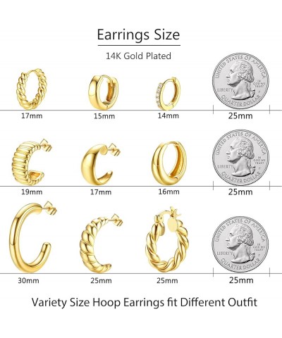 9 Pairs Gold Hoop Earrings Set for Women Gold Twisted Huggie Hoops Earrings 14K Gold Plated for Girls Gift Lightweight Silver...