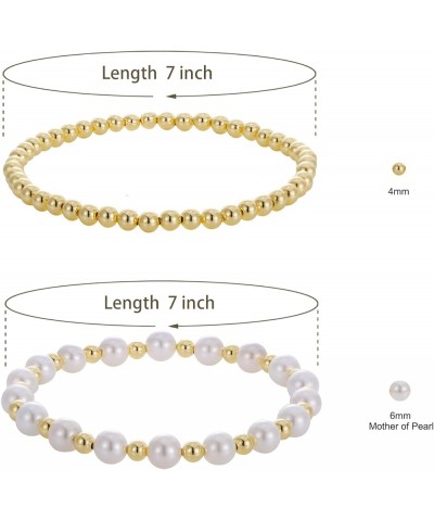 Gold Pearl Beaded Bracelets for Women Stackable Baroque Cultured Bracelets 14K Gold Plated Stretch Bead Ball Elastic Bracelet...