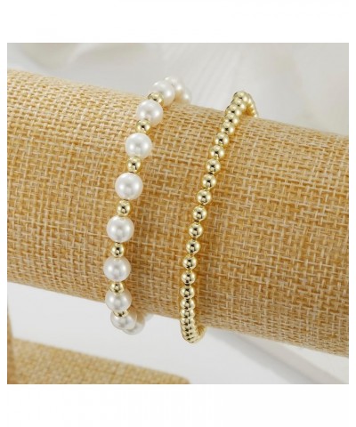 Gold Pearl Beaded Bracelets for Women Stackable Baroque Cultured Bracelets 14K Gold Plated Stretch Bead Ball Elastic Bracelet...