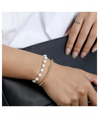 Gold Pearl Beaded Bracelets for Women Stackable Baroque Cultured Bracelets 14K Gold Plated Stretch Bead Ball Elastic Bracelet...